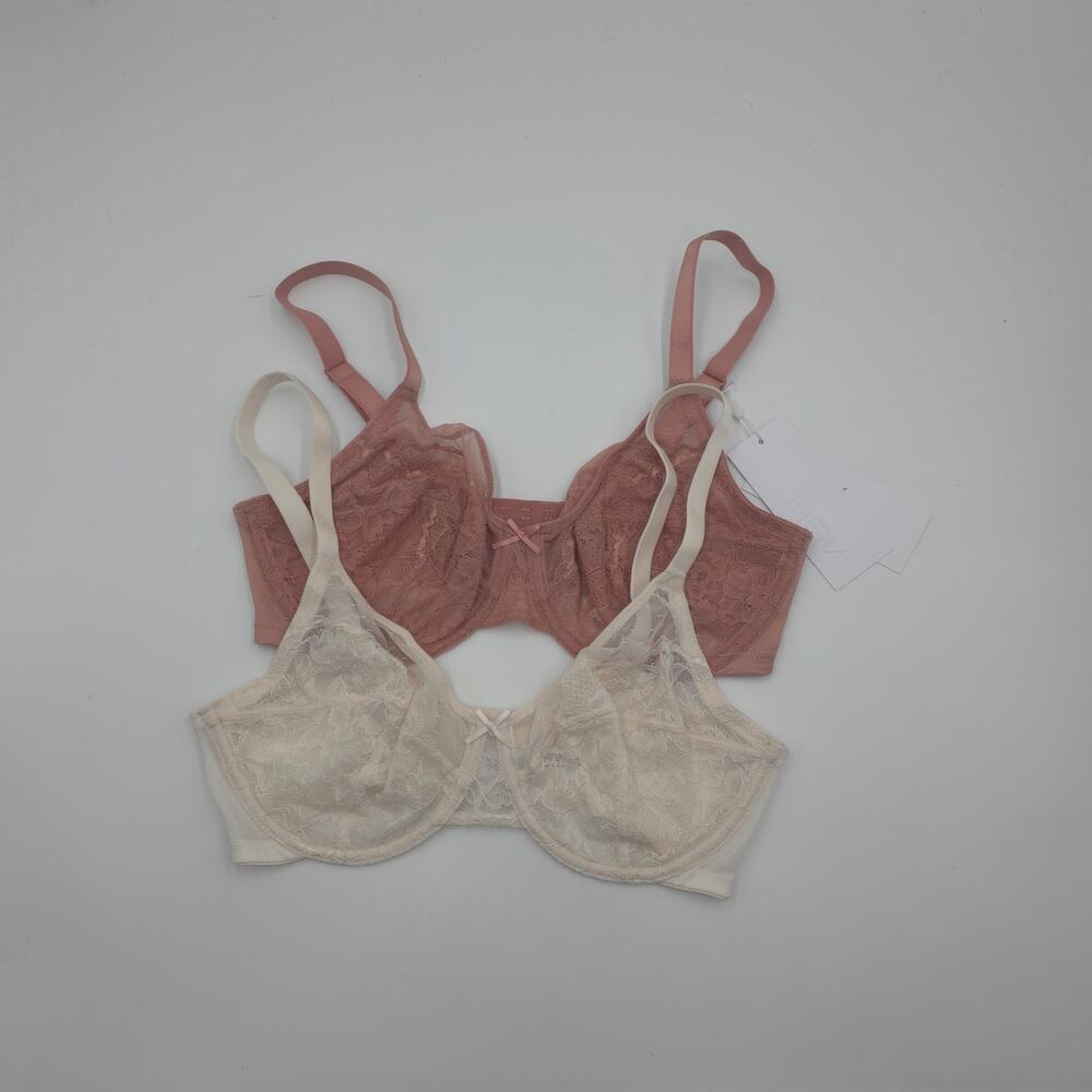 HSIA Bundle of Two Enchante Unlined Lace Underwire Bra in Beige Coral Size 34D